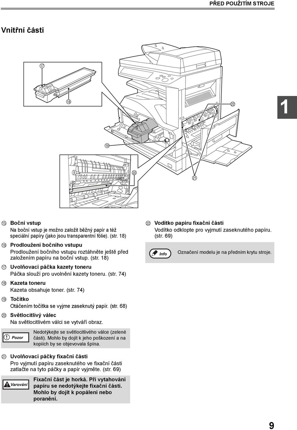 69) 6 Prodloužení bočního vstupu Prodloužení bočního vstupu roztáhněte ještě před založením papíru na boční vstup. (str. 8) Označení modelu je na předním krytu stroje.