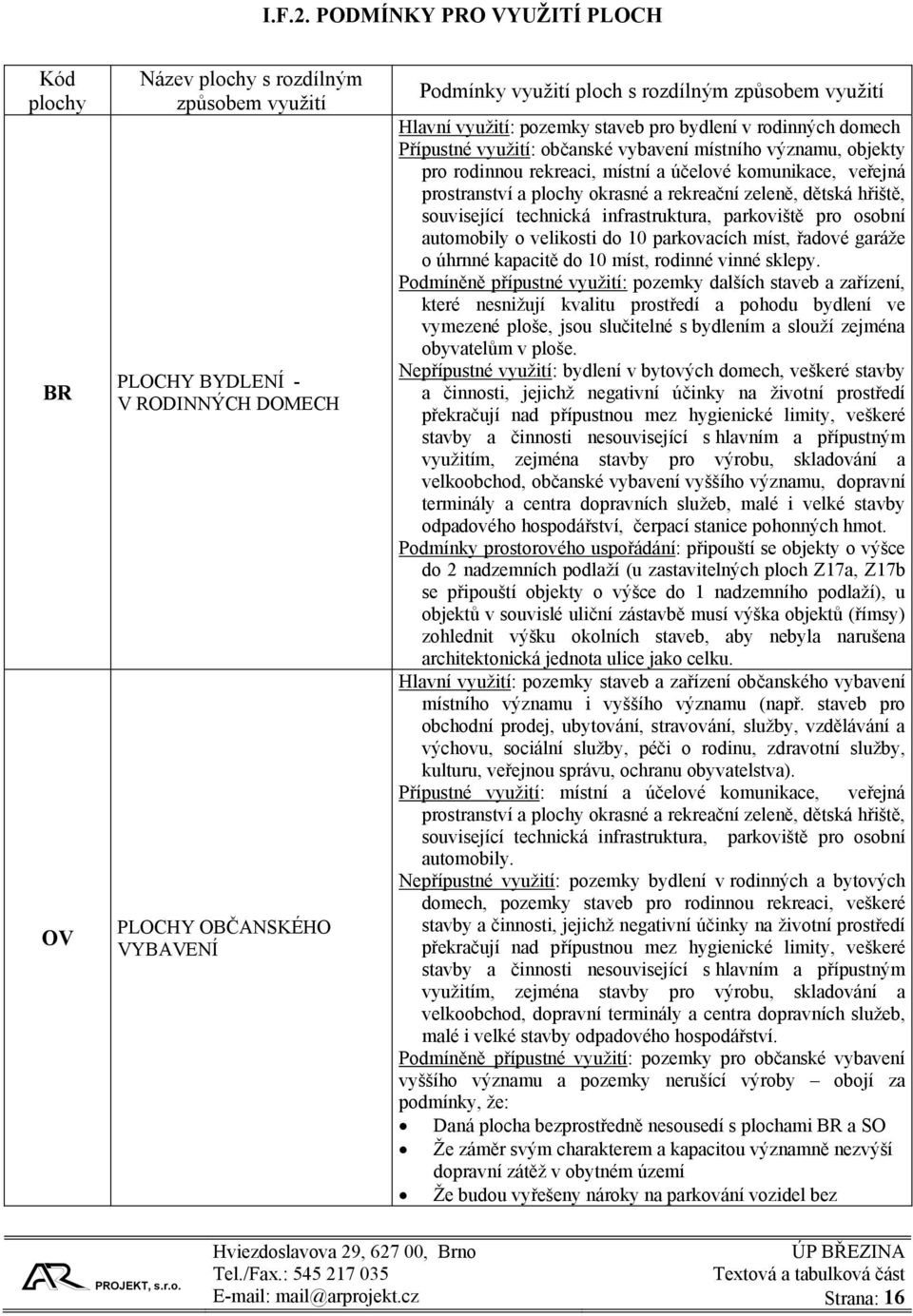 využití Hlavní využití: pozemky staveb pro bydlení v rodinných domech Přípustné využití: občanské vybavení místního významu, objekty pro rodinnou rekreaci, místní a účelové komunikace, veřejná