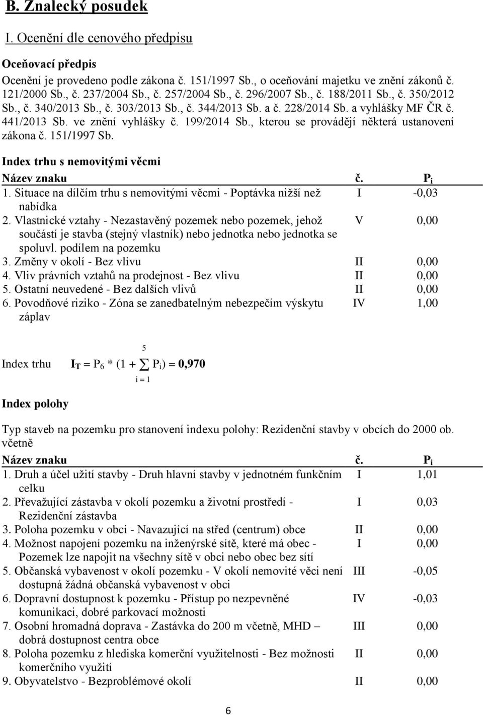 , kterou se provádějí některá ustanovení zákona č. 151/1997 Sb. Index trhu s nemovitými věcmi Název znaku č. P i 1. Situace na dílčím trhu s nemovitými věcmi - Poptávka nižší než I -0,03 nabídka 2.