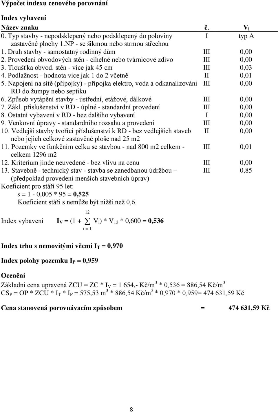 Podlažnost - hodnota více jak 1 do 2 včetně II 0,01 5. Napojení na sítě (přípojky) - přípojka elektro, voda a odkanalizování III 0,00 RD do žumpy nebo septiku 6.