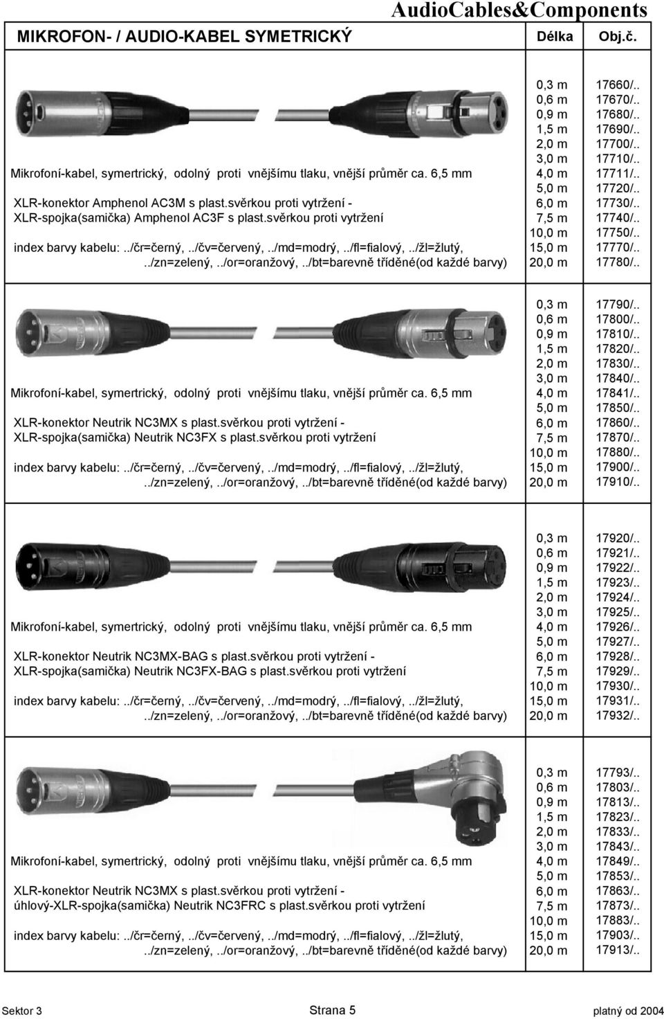 .../zn=zelený,../or=oranžový,../bt=barevn# t7íd#né(od každé barvy) 20,0 m 17780/.. 0,3 m 17790/.. 0,6 m 17800/.. 0,9 m 17810/.. 1,5 m 17820/.. 2,0 m 17830/.. 3,0 m 17840/.. 4,0 m 17841/.. 5,0 m 17850/.