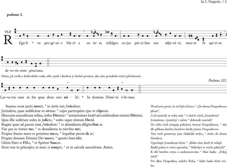 svými přímluvami. his quae dicta sunt mi - hi: de-vo-tís-sime póscimus. Lae-ta-tus sum In domum Dómi-ni í-bi- Stantes erant pedes nostri, átriis tuis Jerúsalem.