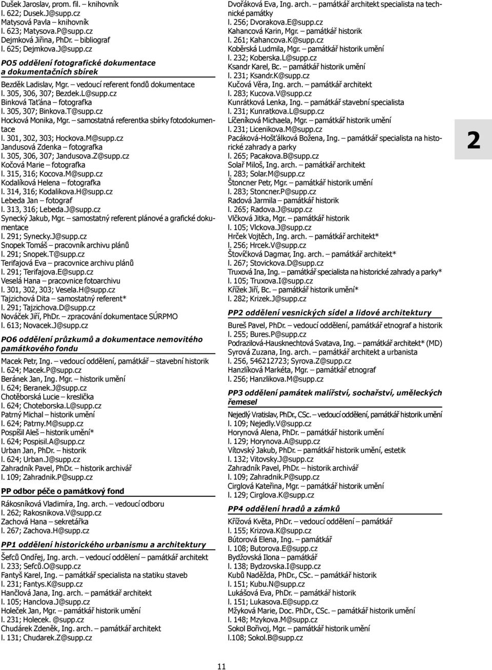 301, 302, 303; Hockova.M@supp.cz Jandusová Zdenka fotografka l. 305, 306, 307; Jandusova.Z@supp.cz Kočová Marie fotografka l. 315, 316; Kocova.M@supp.cz Kodalíková Helena fotografka l.