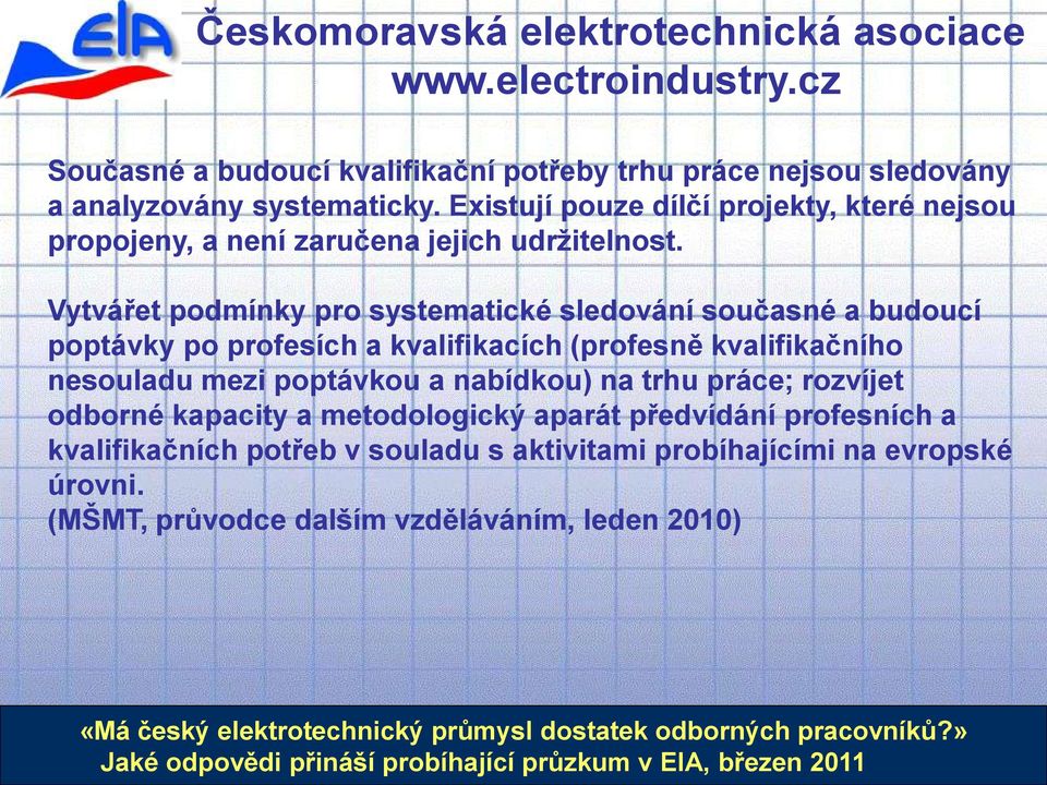 Vytvářet podmínky pro systematické sledování současné a budoucí poptávky po profesích a kvalifikacích (profesně kvalifikačního nesouladu mezi