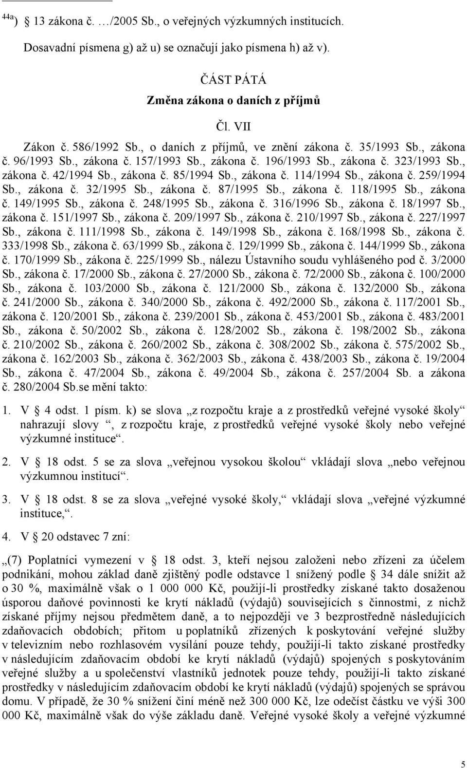 , zákona č. 114/1994 Sb., zákona č. 259/1994 Sb., zákona č. 32/1995 Sb., zákona č. 87/1995 Sb., zákona č. 118/1995 Sb., zákona č. 149/1995 Sb., zákona č. 248/1995 Sb., zákona č. 316/1996 Sb.