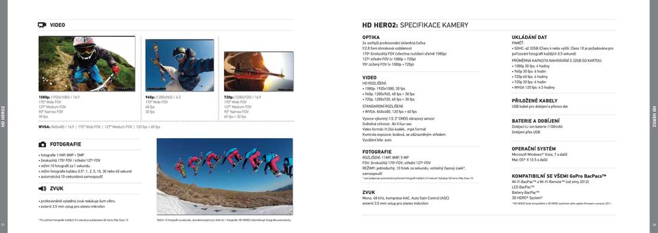 5 mm vstup pro stereo mikrofon HD HERO2: SPECIFIKACE KAMERY OPTIKA 2x ostřejší profesionální skleněná čočka f/2.