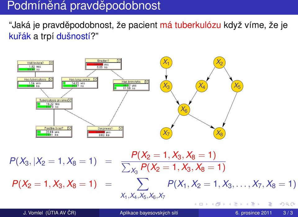 X 1 X 2 X 3 X 4 X 5 X 6 X 7 X 8 P(X 3, X 2 = 1, X 8 = 1) = P(X 2 = 1, X 3, X 8 = 1) = P(X 2 = 1,