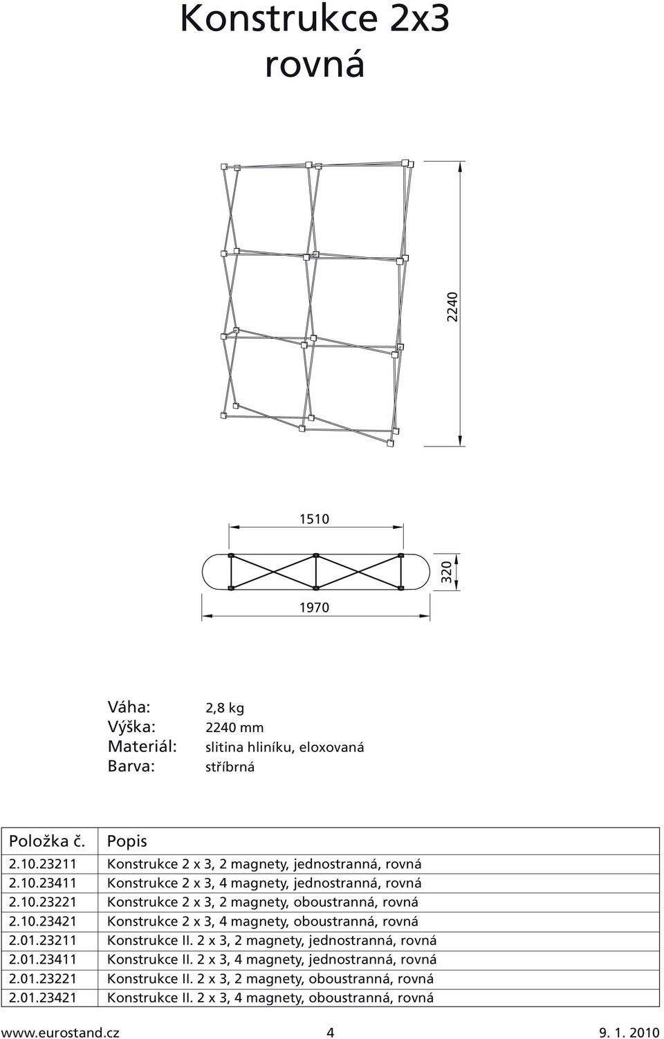 2 x 3, 2 magnety, jednostranná, rovná 2.01.23411 Konstrukce II. 2 x 3, 4 magnety, jednostranná, rovná 2.01.23221 Konstrukce II.