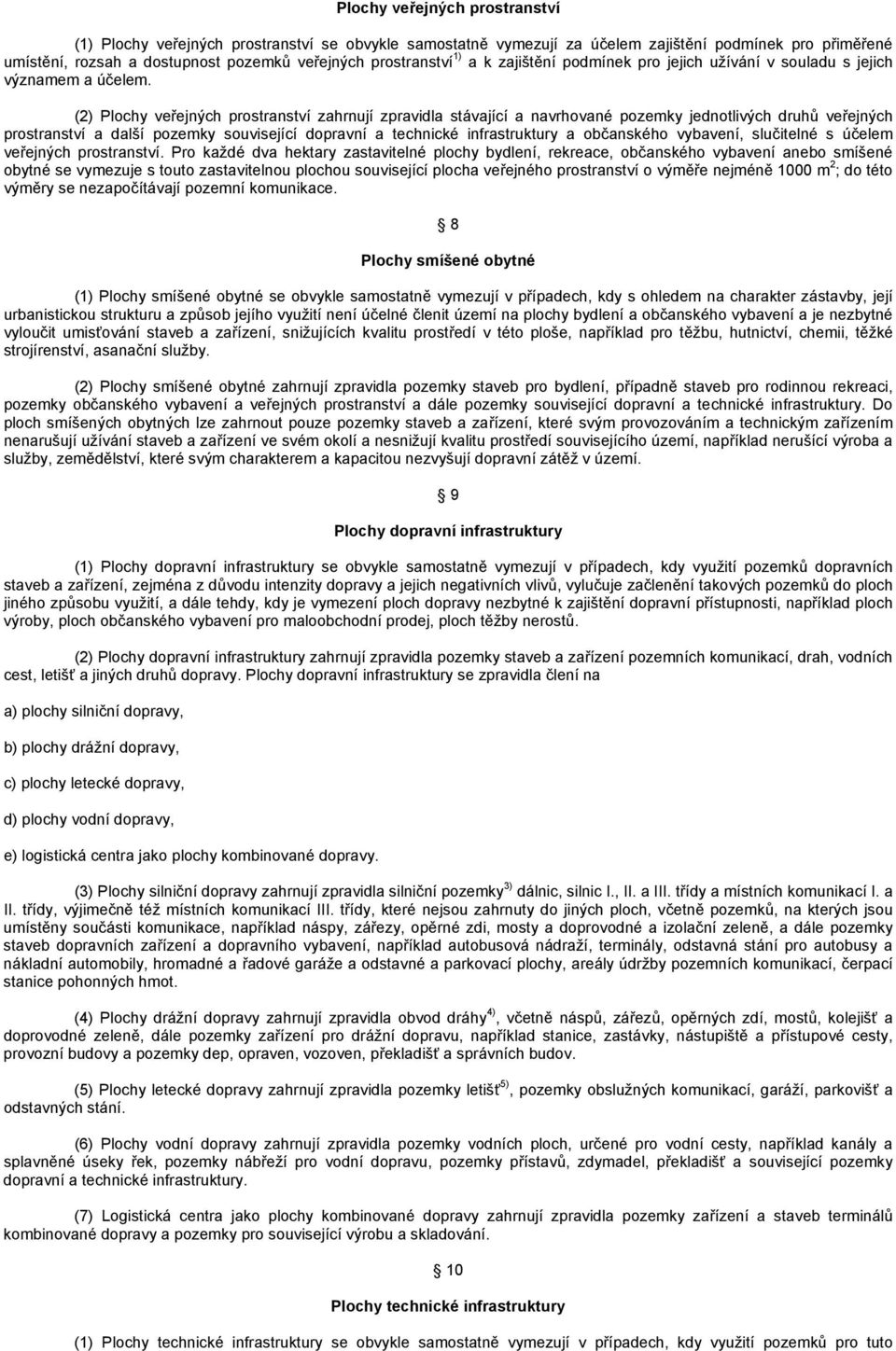 (2) Plochy veřejných prostranství zahrnují zpravidla stávající a navrhované pozemky jednotlivých druhů veřejných prostranství a další pozemky související dopravní a technické infrastruktury a