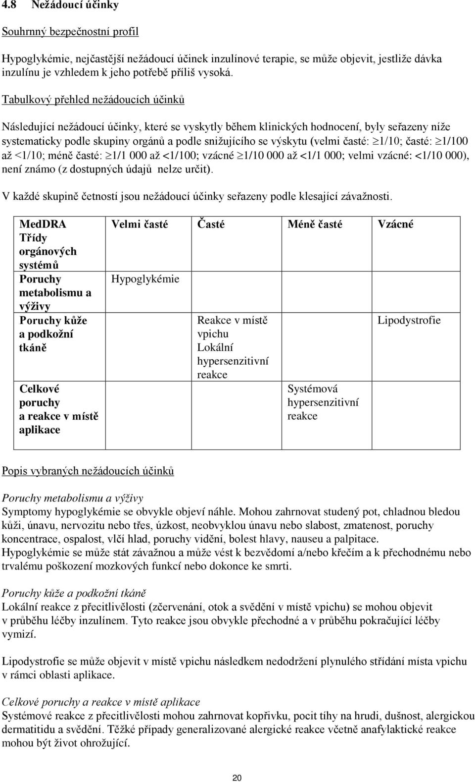 (velmi časté: 1/10; časté: 1/100 až <1/10; méně časté: 1/1 000 až <1/100; vzácné 1/10 000 až <1/1 000; velmi vzácné: <1/10 000), není známo (z dostupných údajů nelze určit).