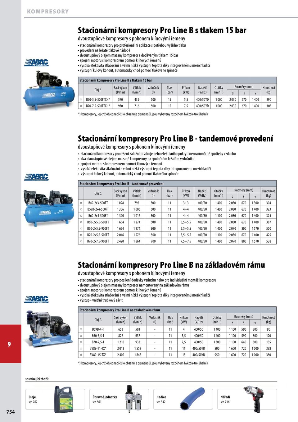 písmeno X, jsou vybaveny rozběhem hvězda-trojúhelník Stacionární kompresory Pro Line B - tandemové provedení dvoustupňové kompresory s pohonem klínovými řemeny Stacionární kompresory Pro Line B -