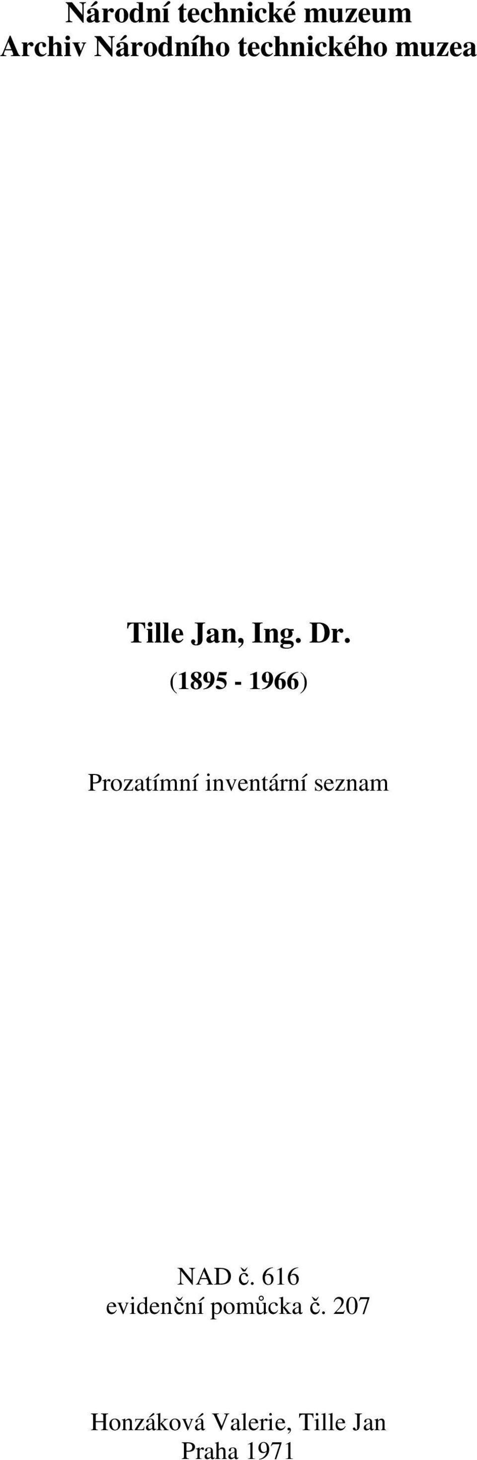 (1895-1966) Prozatímní inventární seznam NAD č.