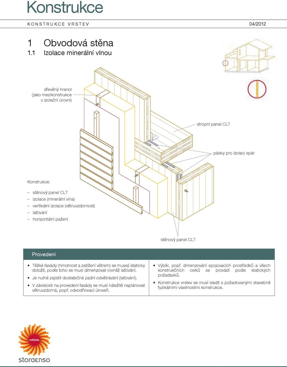 CLT izolace (minerální vlna) vertikální izolace (větruvzdornost) laťování horizontální pažení stěnový panel CLT Těžké fasády (hmotnost