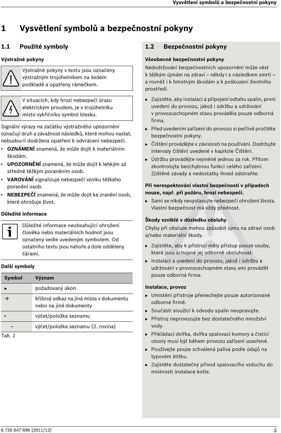 OZNÁMENÍ znamená, že může dojít k materiálním škodám. UPOZORNĚNÍ znamená, že může dojít k lehkým až středně těžkým poraněním osob. VAROVÁNÍ signalizuje nebezpečí vzniku těžkého poranění osob.