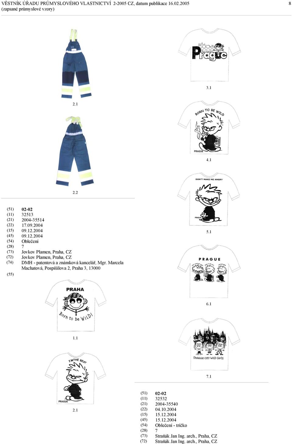 2004 Oblečení 7 Jovkov Plamen, Praha, CZ Jovkov Plamen, Praha, CZ (74) DMH - patentová a