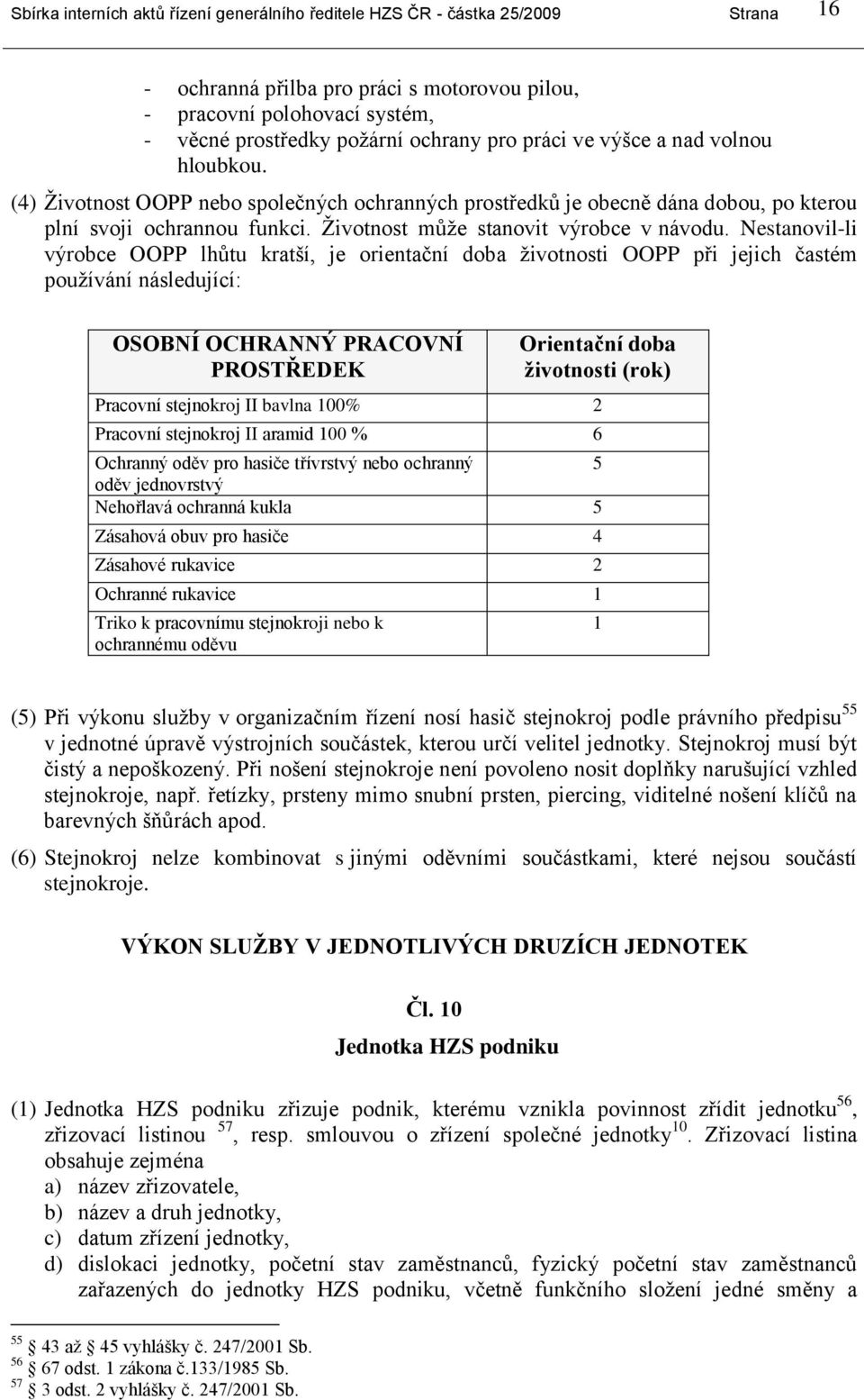 Nestanovil-li výrobce OOPP lhŧtu kratší, je orientační doba ţivotnosti OOPP při jejich častém pouţívání následující: OSOBNÍ OCHRANNÝ PRACOVNÍ PROSTŘEDEK Orientační doba ţivotnosti (rok) Pracovní