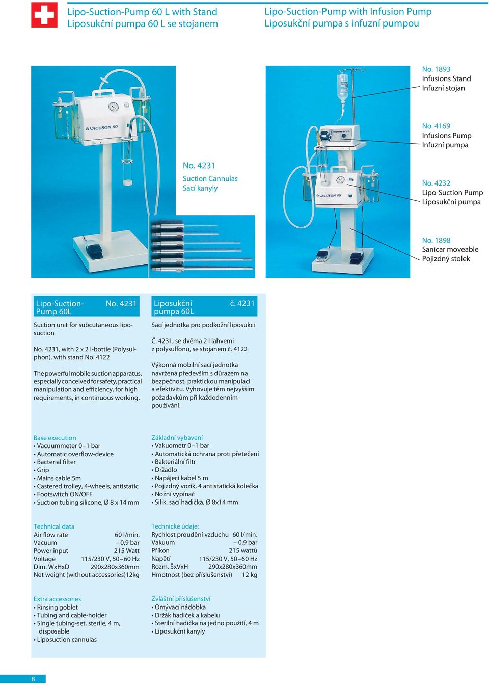 4231 Pump 60L Suction unit for subcutaneous liposuction No. 4231, with 2 x 2 l-bottle (Polysulphon), with stand No.