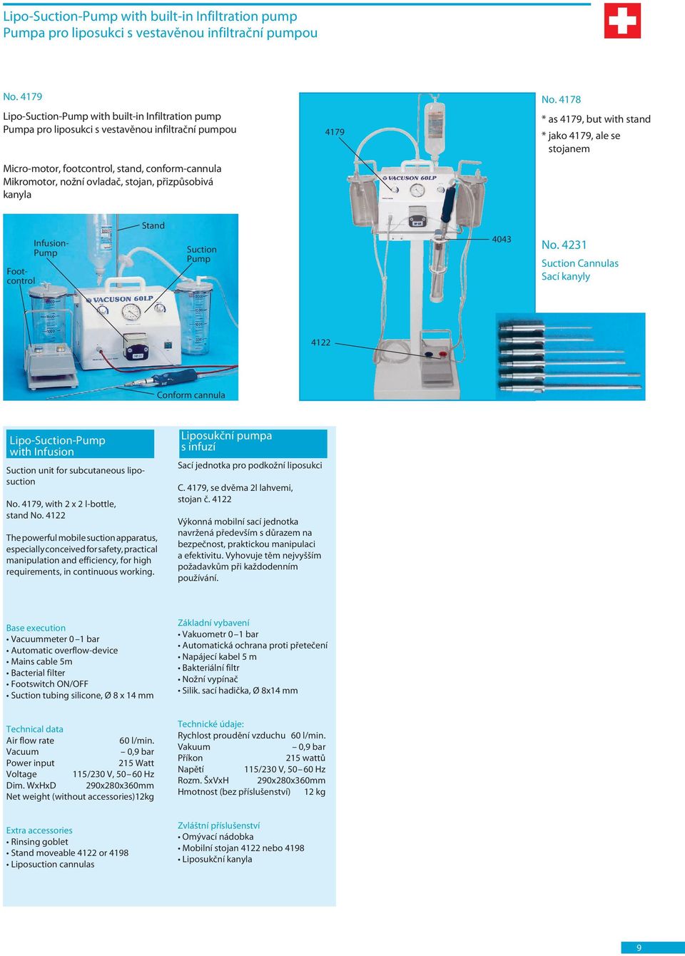 přizpůsobivá kanyla 4179 No. 4178 * as 4179, but with stand * jako 4179, ale se stojanem Footcontrol Infusion- Pump Stand Suction Pump 4043 No.