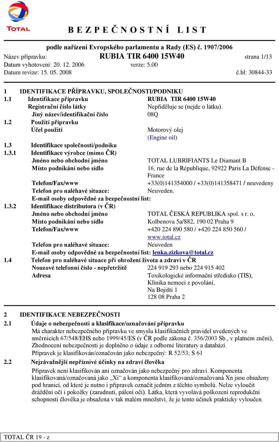 Identifikace společnosti/podniku 1.3.