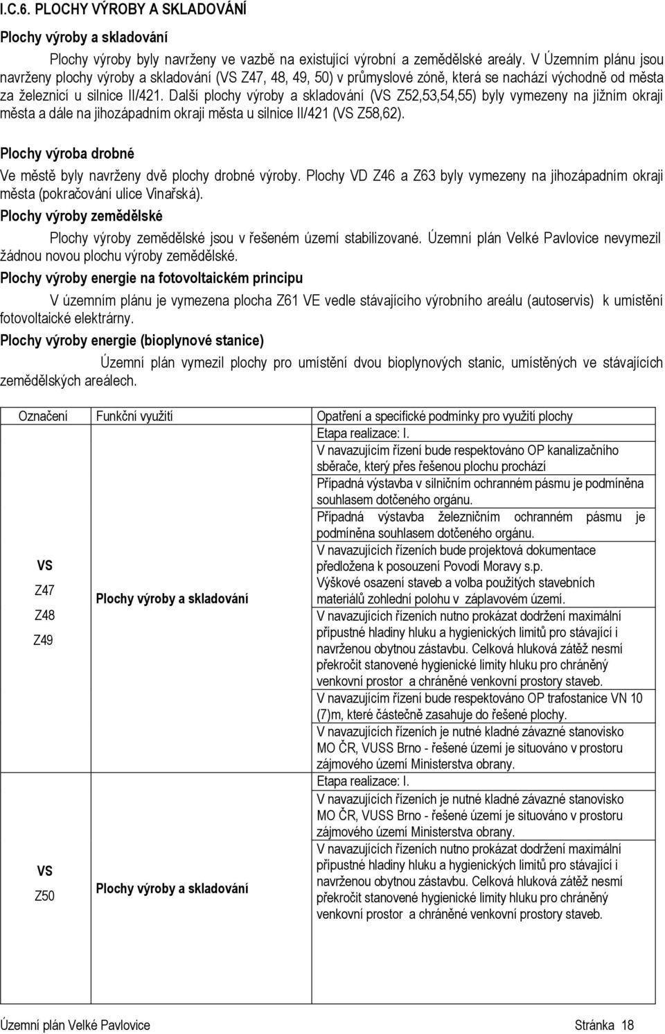 Další plochy výroby a skladování (VS Z52,53,54,55) byly vymezeny na jižním okraji města a dále na jihozápadním okraji města u silnice II/421 (VS Z58,62).