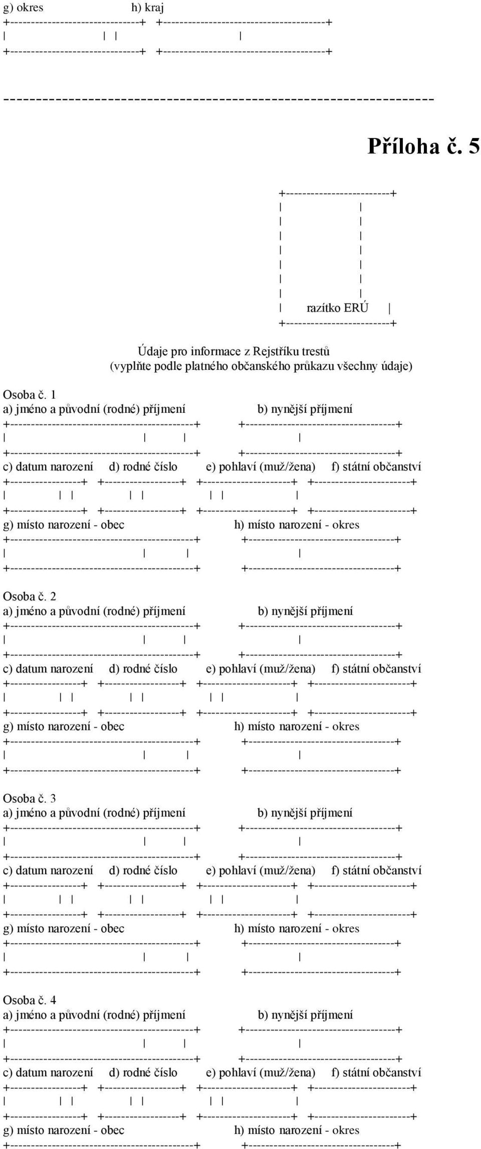 1 a) jméno a původní (rodné) příjmení b) nynější příjmení +--------------------------------------------+ +--------------------------------------------+ c) datum narození d) rodné číslo e) pohlaví