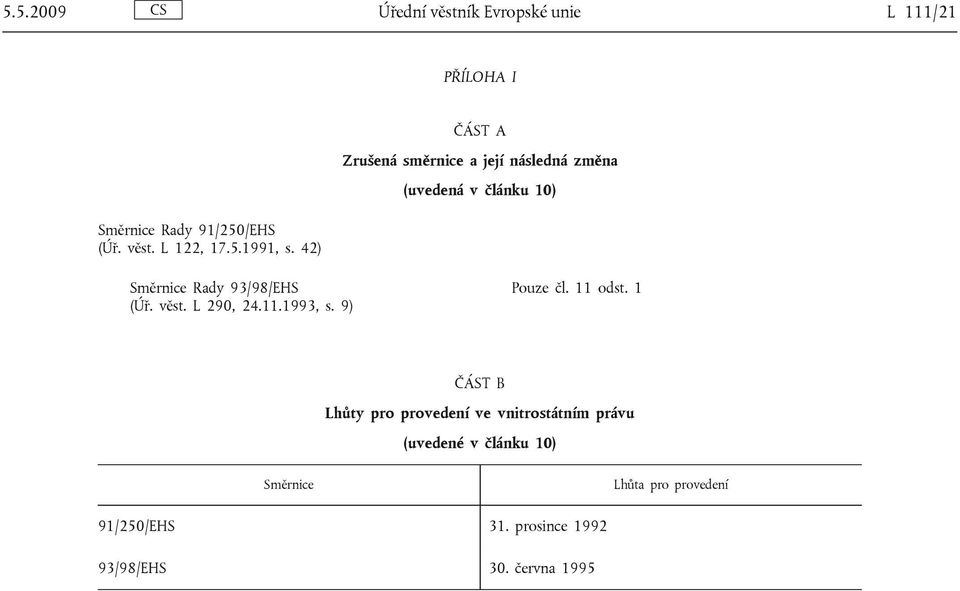 L 290, 24.11.1993, s. 9) Pouze čl. 11 odst.