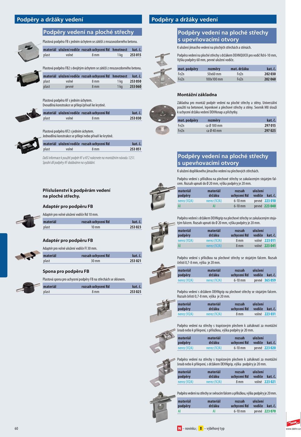 plast volné 8 mm 1 kg 253 050 plast pevné 8 mm 1 kg 253 060 Plastová podpěra KF s jedním úchytem. Dvoudílná konstrukce se přilepí/přivaří ke krytině. uložení vodiče rozsah uchycení Rd kat. č.