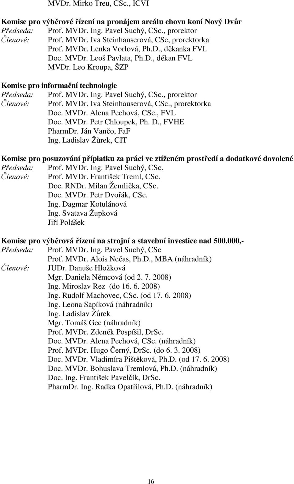 , prorektor Členové: Prof. MVDr. Iva Steinhauserová, CSc., prorektorka Doc. MVDr. Alena Pechová, CSc., FVL Doc. MVDr. Petr Chloupek, Ph. D., FVHE PharmDr. Ján Vančo, FaF Ing.