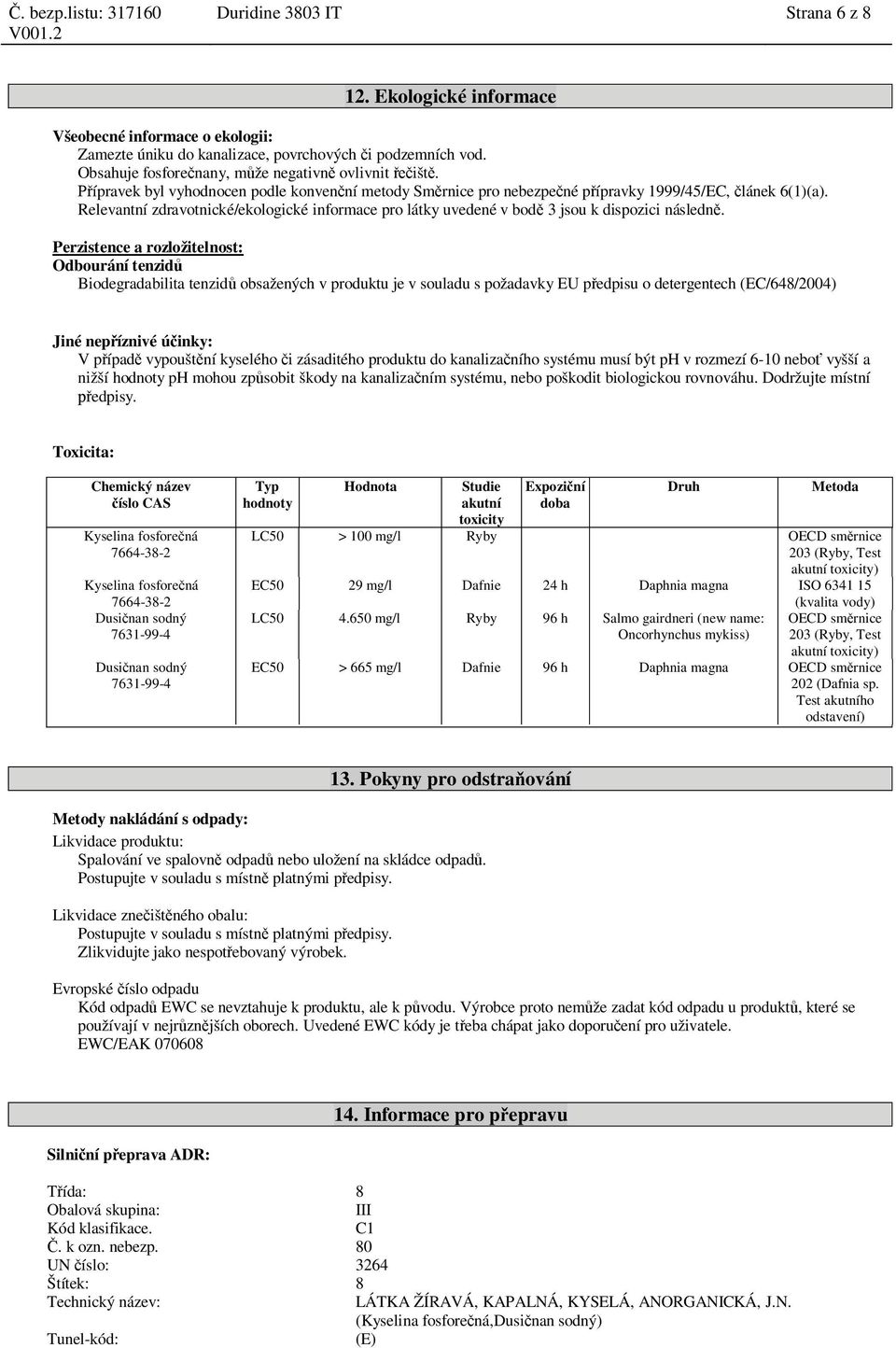 Relevantní zdravotnické/ekologické informace pro látky uvedené v bod 3 jsou k dispozici následn.