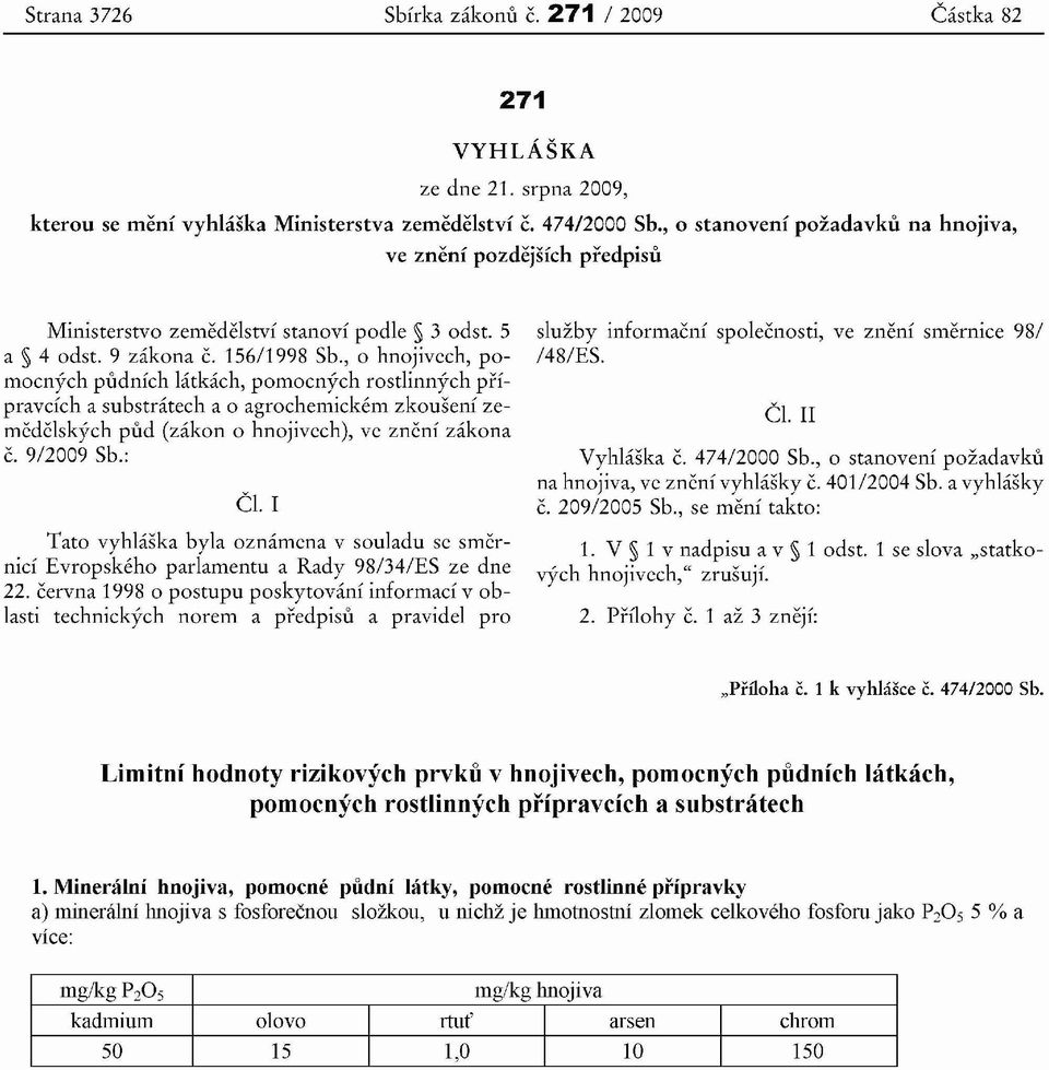 , 0 hnojivech, pomocnych pudnich latkach, pomocnych rostlinnych phpravdch a substratech a 0 agrochemickem zkousenf zemedelskych pud (zakon 0 hnojivech), ve zneni zakona c. 9/2009 Sb.: C1.