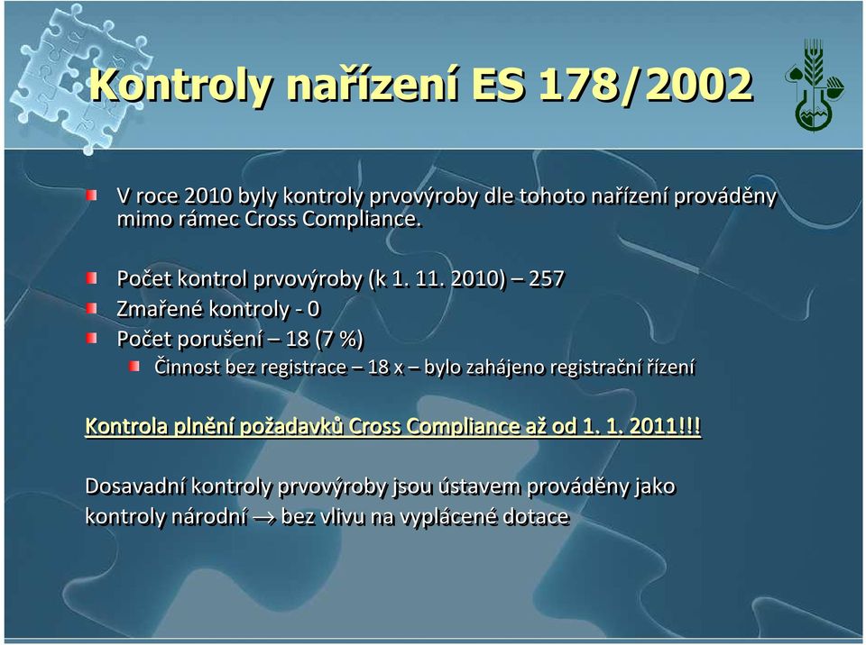 2010) 257 Zmařené kontroly -0-0 Počet porušení 18 (7 %) Činnost bez registrace 18 x bylo zahájeno registrační