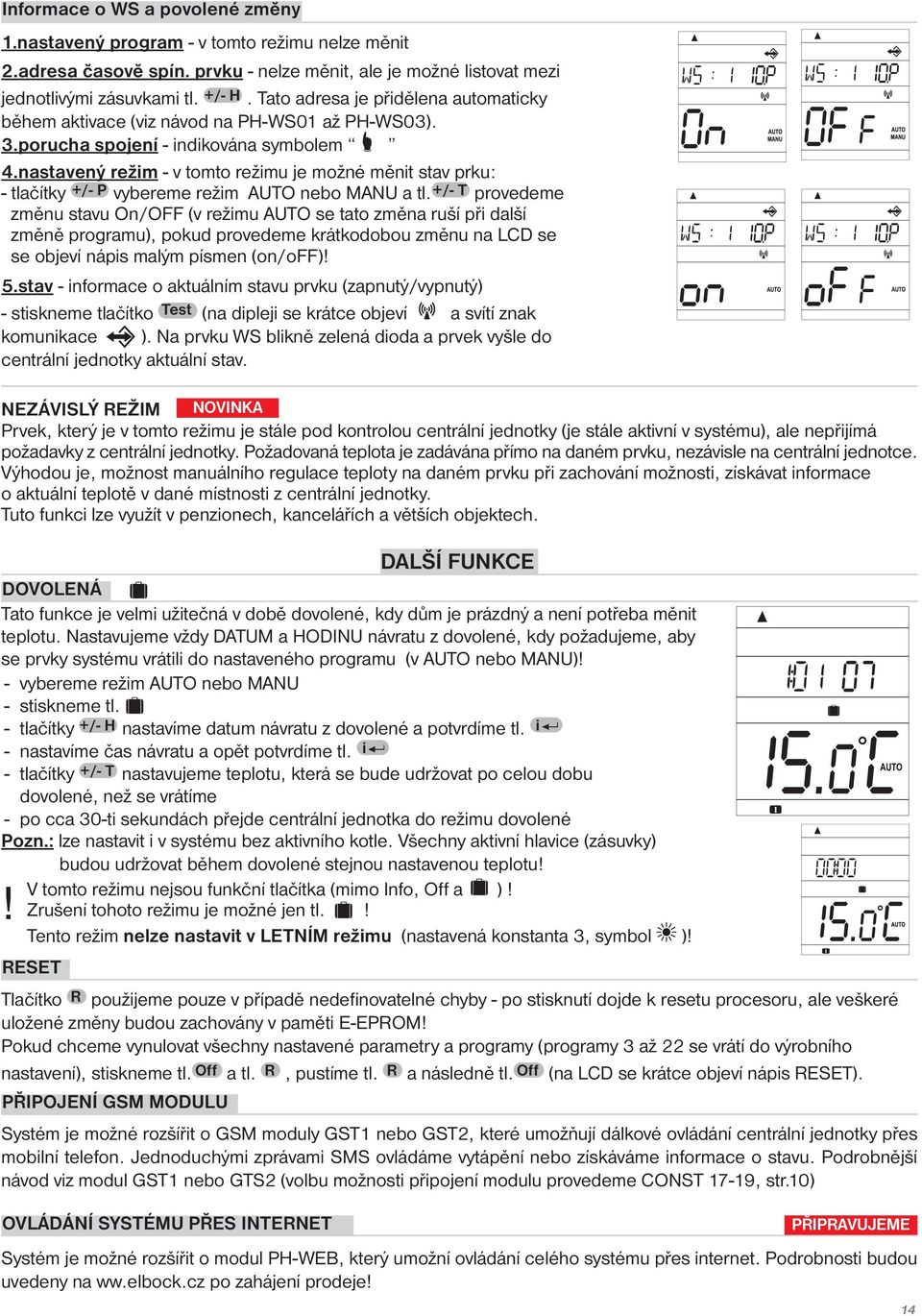 nastavený režim - v tomto režimu je možné měnit stav prku: - tlačítky +/- P vybereme režim AUTO nebo MANU a tl.