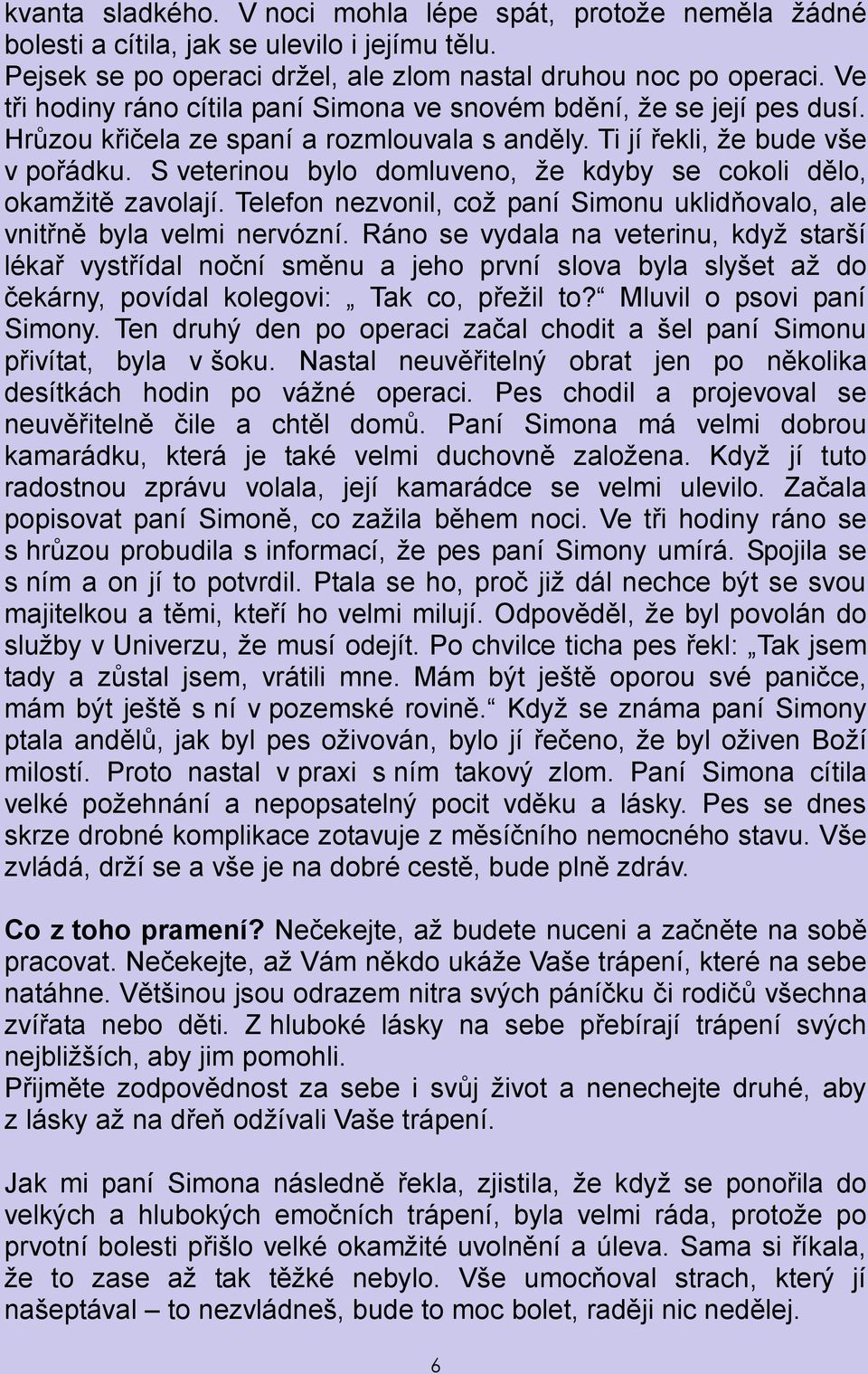 S veterinou bylo domluveno, že kdyby se cokoli dělo, okamžitě zavolají. Telefon nezvonil, což paní Simonu uklidňovalo, ale vnitřně byla velmi nervózní.