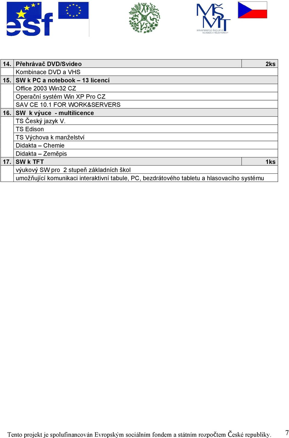 SW k výuce - multilicence TS Český jazyk V. TS Edison TS Výchova k manželství Didakta Chemie Didakta Zeměpis 17.