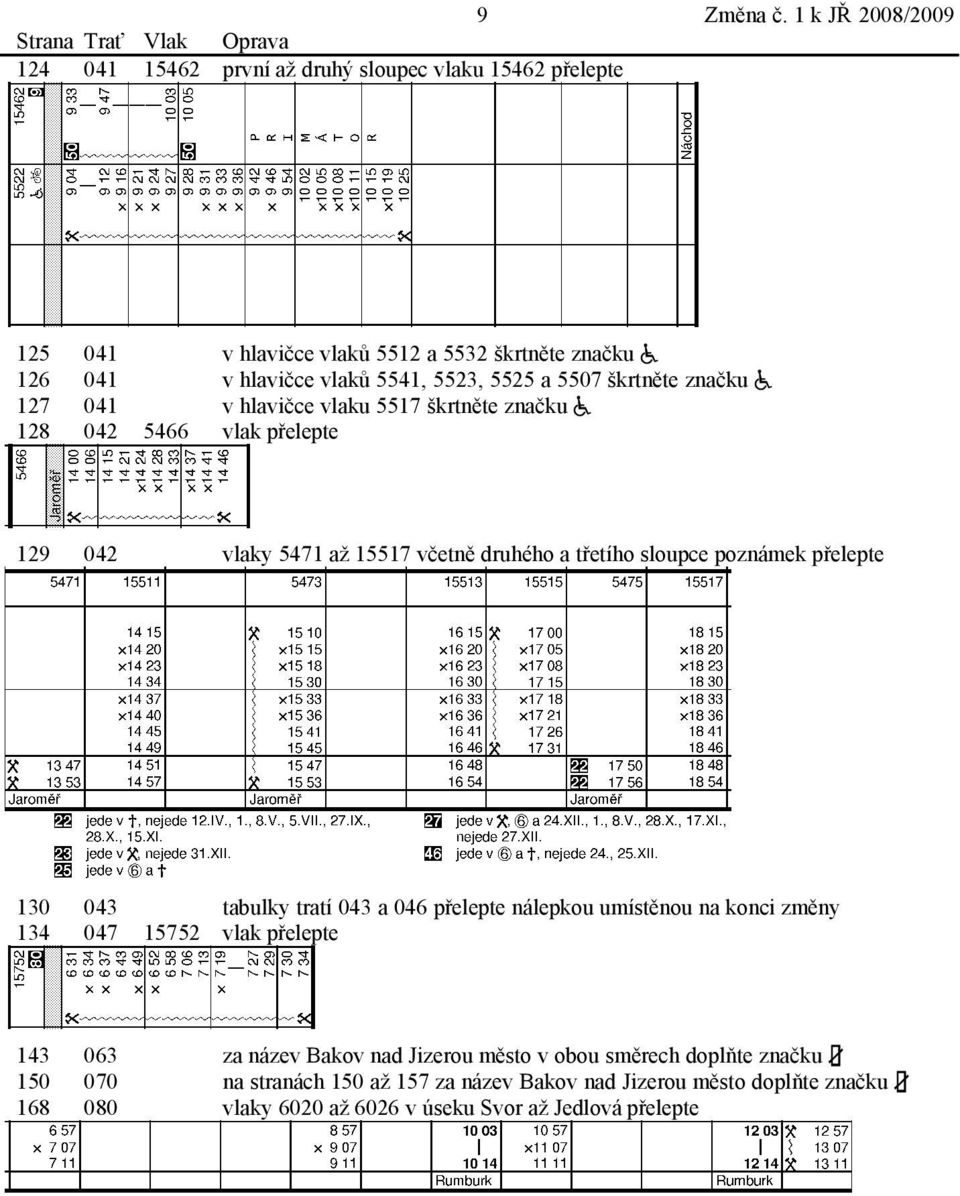 5525 a 5507 škrtněte značku a 127 041 v hlaviče vlaku 5517 škrtněte značku a 128 042 5466 vlak přelepte 129 042 vlaky 5471 až 15517 včetně druhého a třetího sloupe