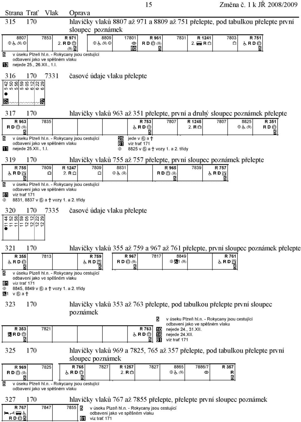 vlaků 963 až 351 přelepte, první a druhý sloupe poznámek přelepte 319 170 hlavičky vlaků 755 až 757 přelepte, první sloupe poznámek přelepte 320 170 7335 časové údaje vlaku