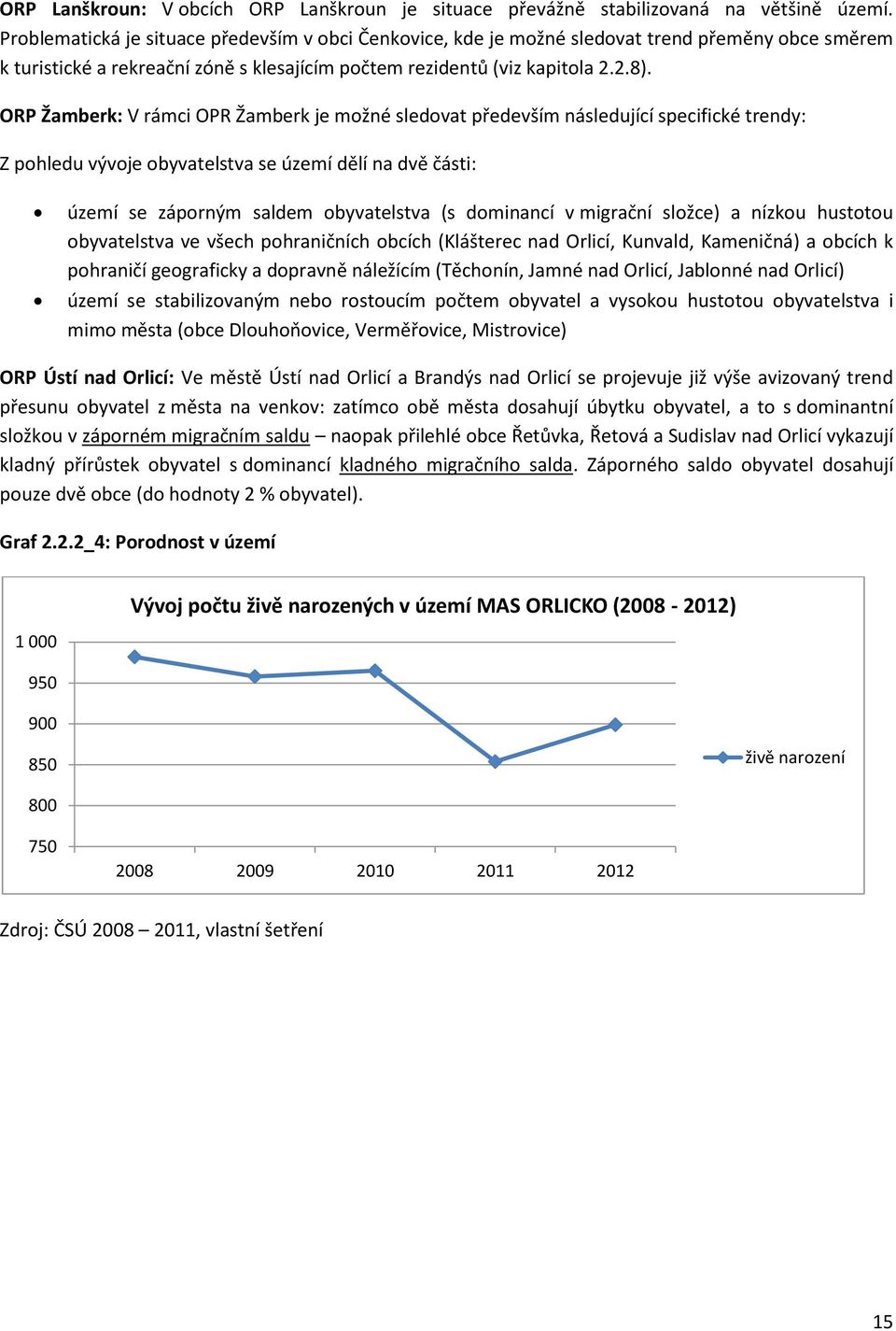 ORP Žamberk: V rámci OPR Žamberk je možné sledovat především následující specifické trendy: Z pohledu vývoje obyvatelstva se území dělí na dvě části: území se záporným saldem obyvatelstva (s