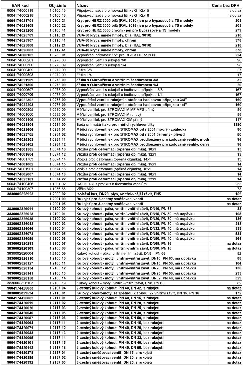 1 0100 21 Kryt pro HERZ 3000 bílá (RAL 9010) jen pro bypassové a TS modely 203 9004174023408 1 0100 22 Kryt pro HERZ 3000 bílá (RAL 9016) jen pro bypassové a TS modely 203 9004174023200 1 0100 41