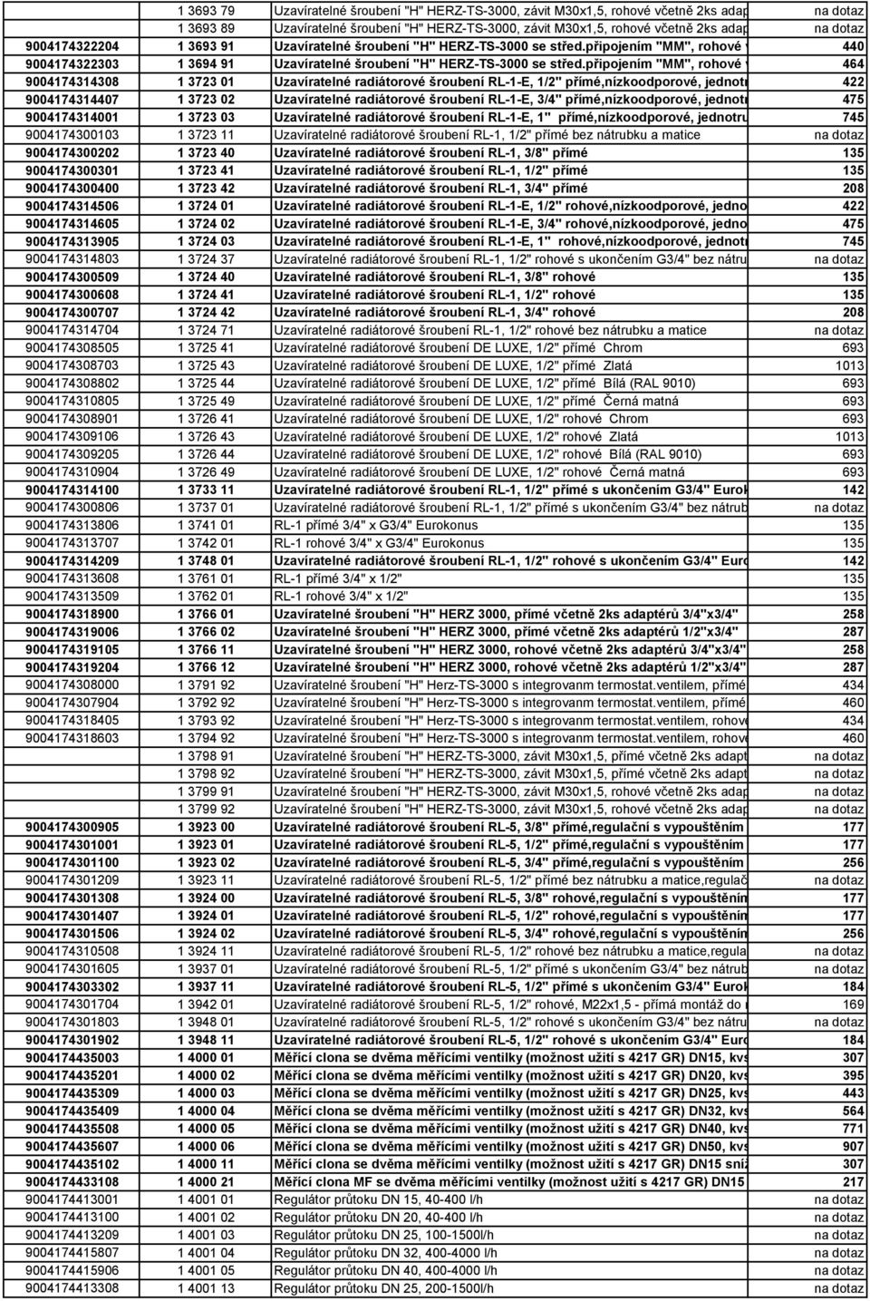 připojením "MM", rohové včetně 2ks adaptérů 440 3/4"x3/4" 9004174322303 1 3694 91 Uzavíratelné šroubení "H" HERZ-TS-3000 se střed.