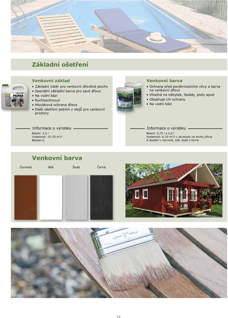 na venkovní dřevo Vhodná na nábytek, fasády, ploty apod Obsahuje UV ochranu Vydatnost: 15-20 m 2 /l Bezbarvý Balení: 0,75 l a 2,5 l