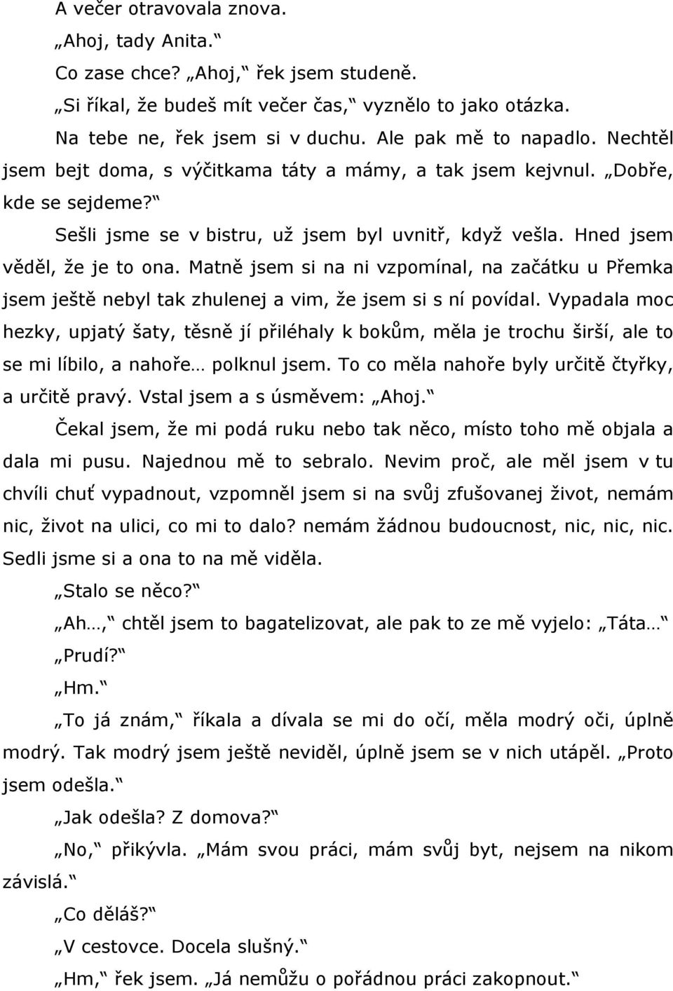 Matně jsem si na ni vzpomínal, na začátku u Přemka jsem ještě nebyl tak zhulenej a vim, že jsem si s ní povídal.