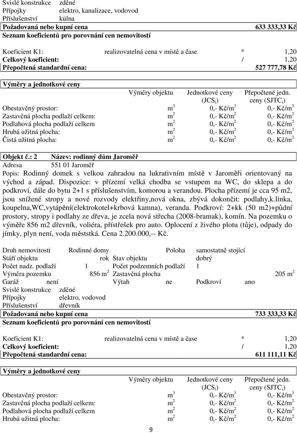 ceny (SJTC i ) Obestavěný prostor: m 3 0,- Kč/m 3 0,- Kč/m 3 Zastavěná plocha podlaží celkem: m 2 0,- Kč/m 2 0,- Kč/m 2 Podlahová plocha podlaží celkem m 2 0,- Kč/m 2 0,- Kč/m 2 Hrubá užitná plocha: