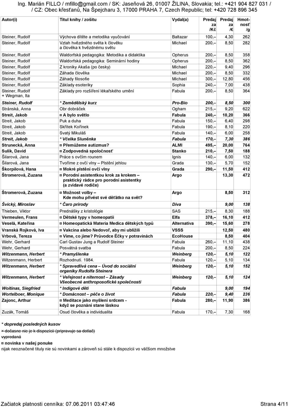 200, 8,50 332 Záhady filosofie Michael 300, 12,80 456 Základy esoteriky Sophia 240, 7,00 438 Základy pro rozšíření lékařského umění Fabula 200, 8,50 364 + Wegman, Ita * Zemědělský kurz Pro-Bio 200,