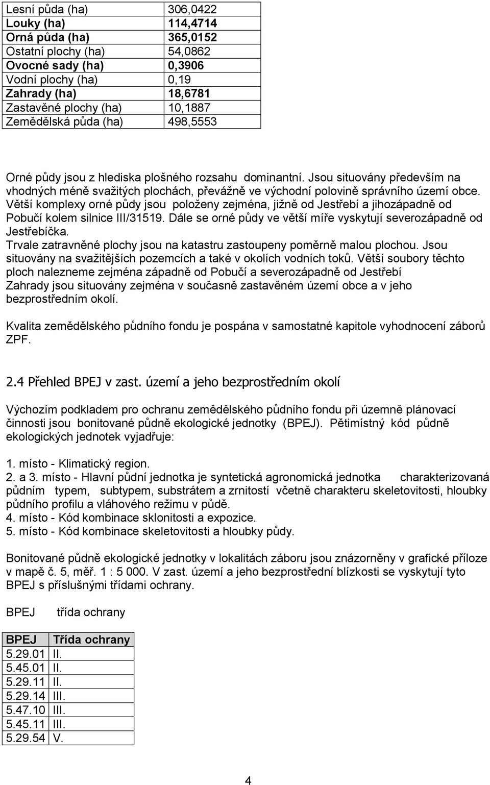 Větší komplexy orné půdy jsou položeny zejména, jižně od Jestřebí a jihozápadně od Pobučí kolem silnice III/31519. Dále se orné půdy ve větší míře vyskytují severozápadně od Jestřebíčka.