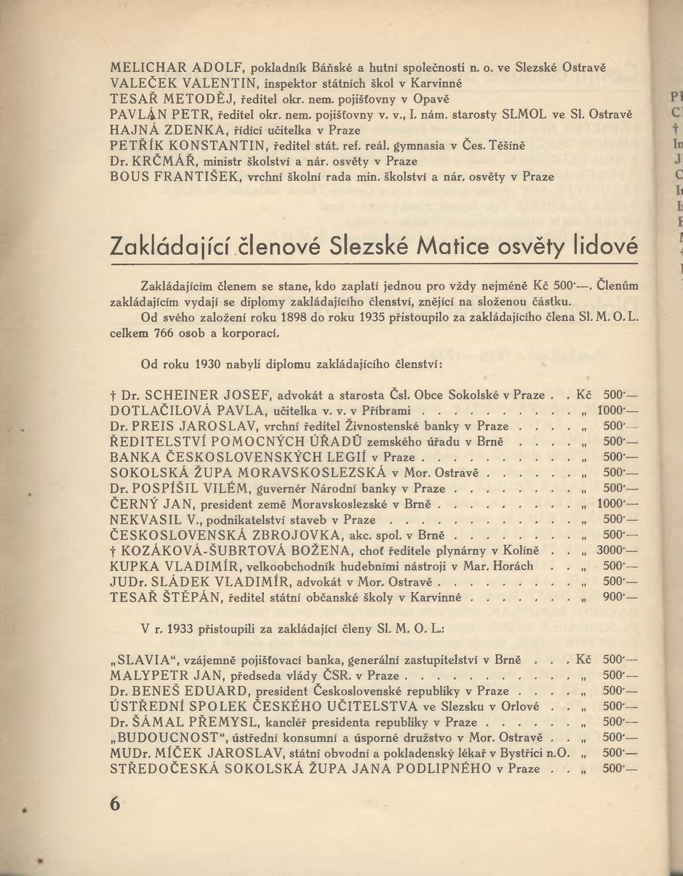 gymnasia v Čes. Těšíně Dr. K RČM ÁŘ, ministr školství a nár. osvěty v Praze BOUS FRAN TIŠE K, vrchní školní rada min, školství a nár.