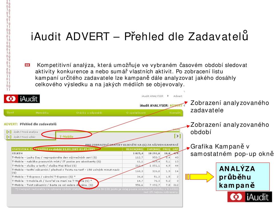 Po zobracení listu kampaní určitého zadavatele lze kampaně dále analyzovat jakého dosáhly celkového výsledku