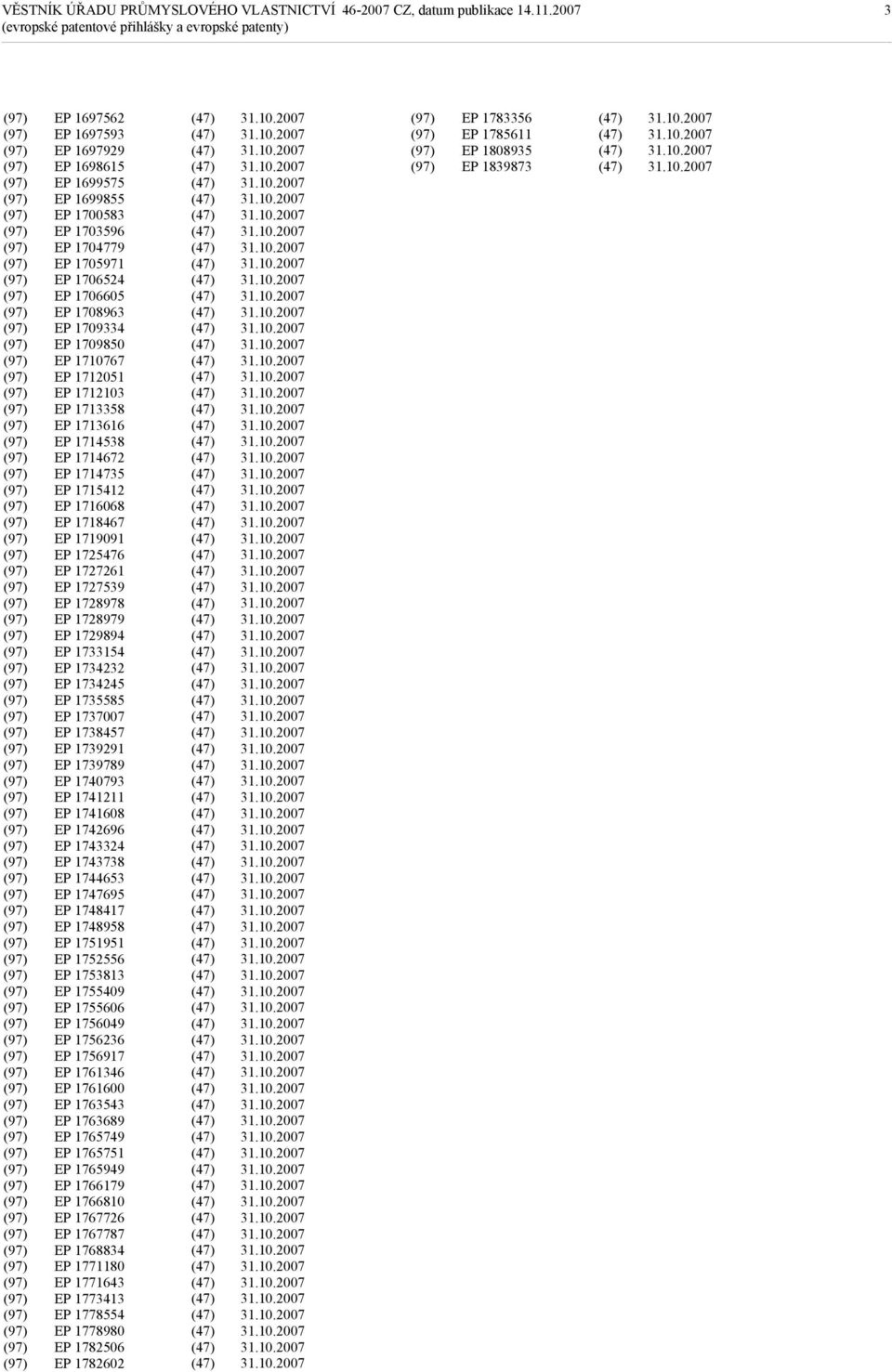 1728979 EP 1729894 EP 1733154 EP 1734232 EP 1734245 EP 1735585 EP 1737007 EP 1738457 EP 1739291 EP 1739789 EP 1740793 EP 1741211 EP 1741608 EP 1742696 EP 1743324 EP 1743738 EP 1744653 EP 1747695 EP