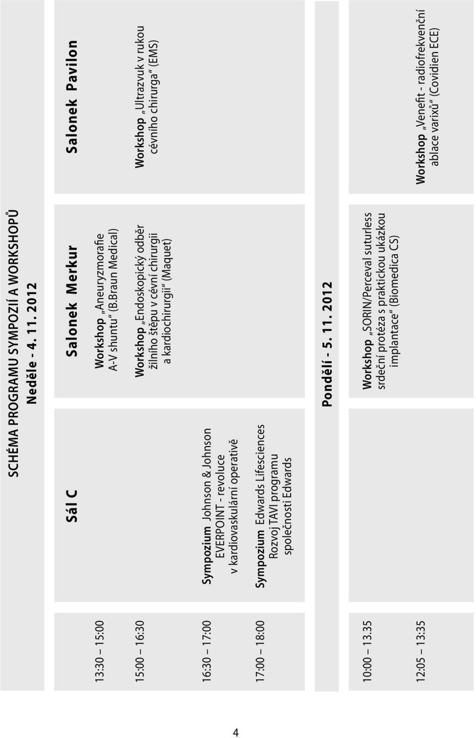 Braun Medical) Workshop Endoskopický odběr žilního štěpu v cévní chirurgii a kardiochirurgii (Maquet) Sympozium Johnson & Johnson EVERPOINT - revoluce v kardiovaskulární