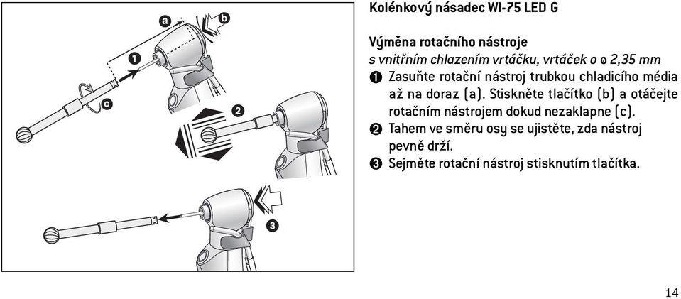 Stiskněte tlačítko (b) a otáčejte rotačním nástrojem dokud nezaklapne (c).