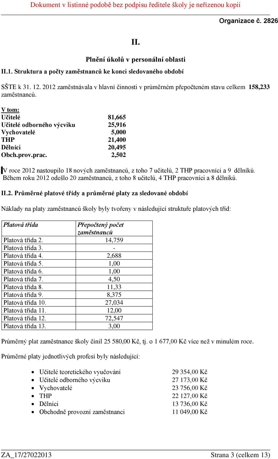 prov.prac. 2,502 V roce 2012 nastoupilo 18 nových zaměstnanců, z toho 7 učitelů, 2 THP pracovníci a 9 dělníků. Během roku 2012 odešlo 20 zaměstnanců, z toho 8 učitelů, 4 THP pracovníci a 8 dělníků.